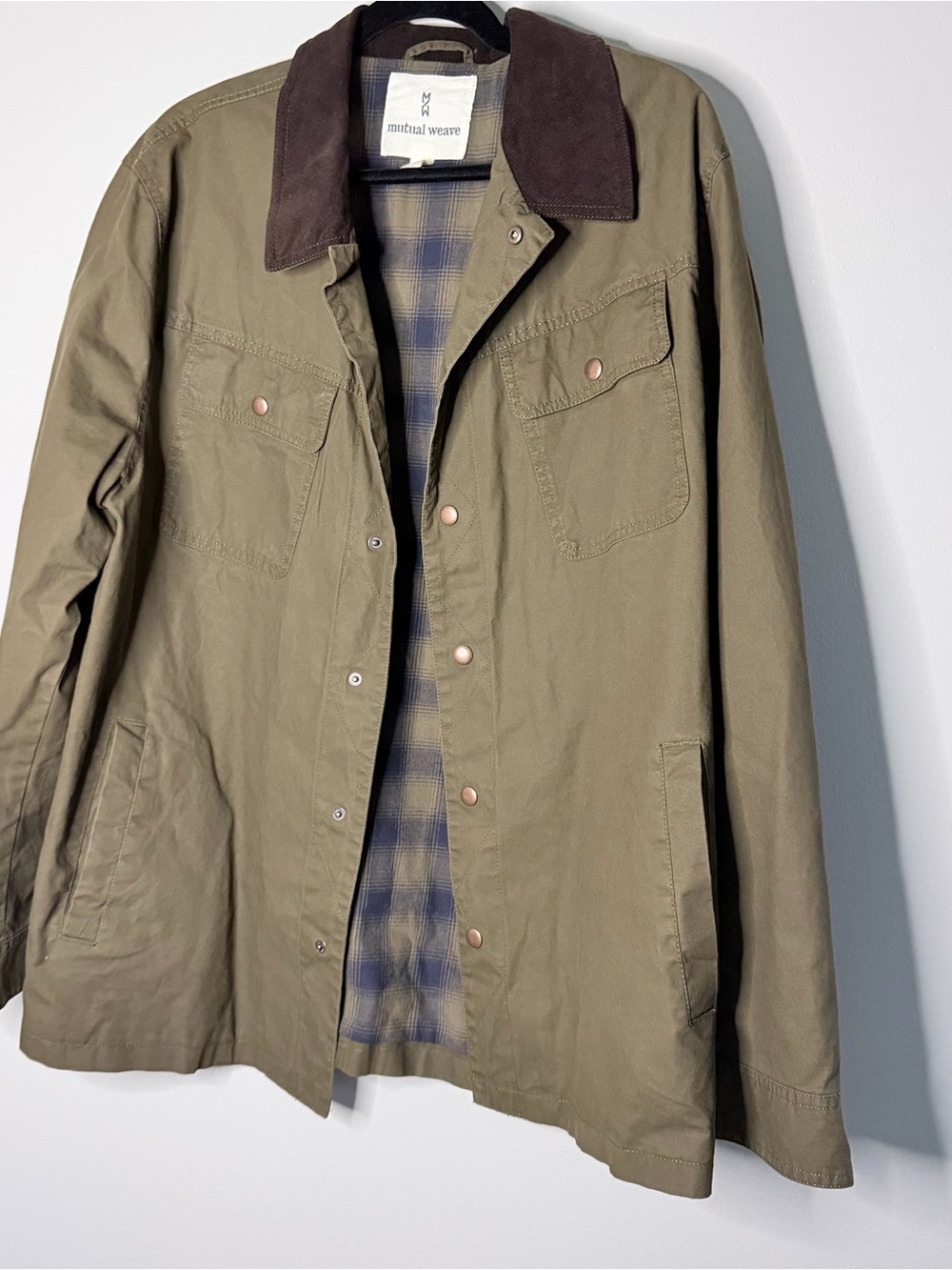 Olive Green Field Jacket with Brown Corduroy Collar